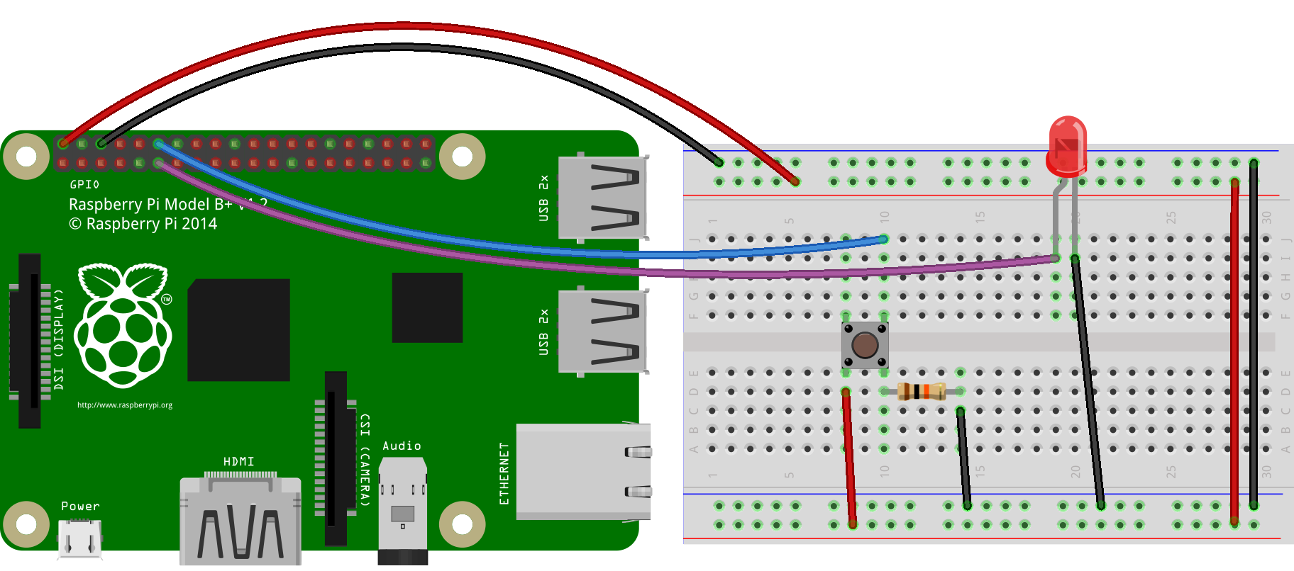 Circuit Diagram, Playing sounds and using buttons with Raspberry Pi